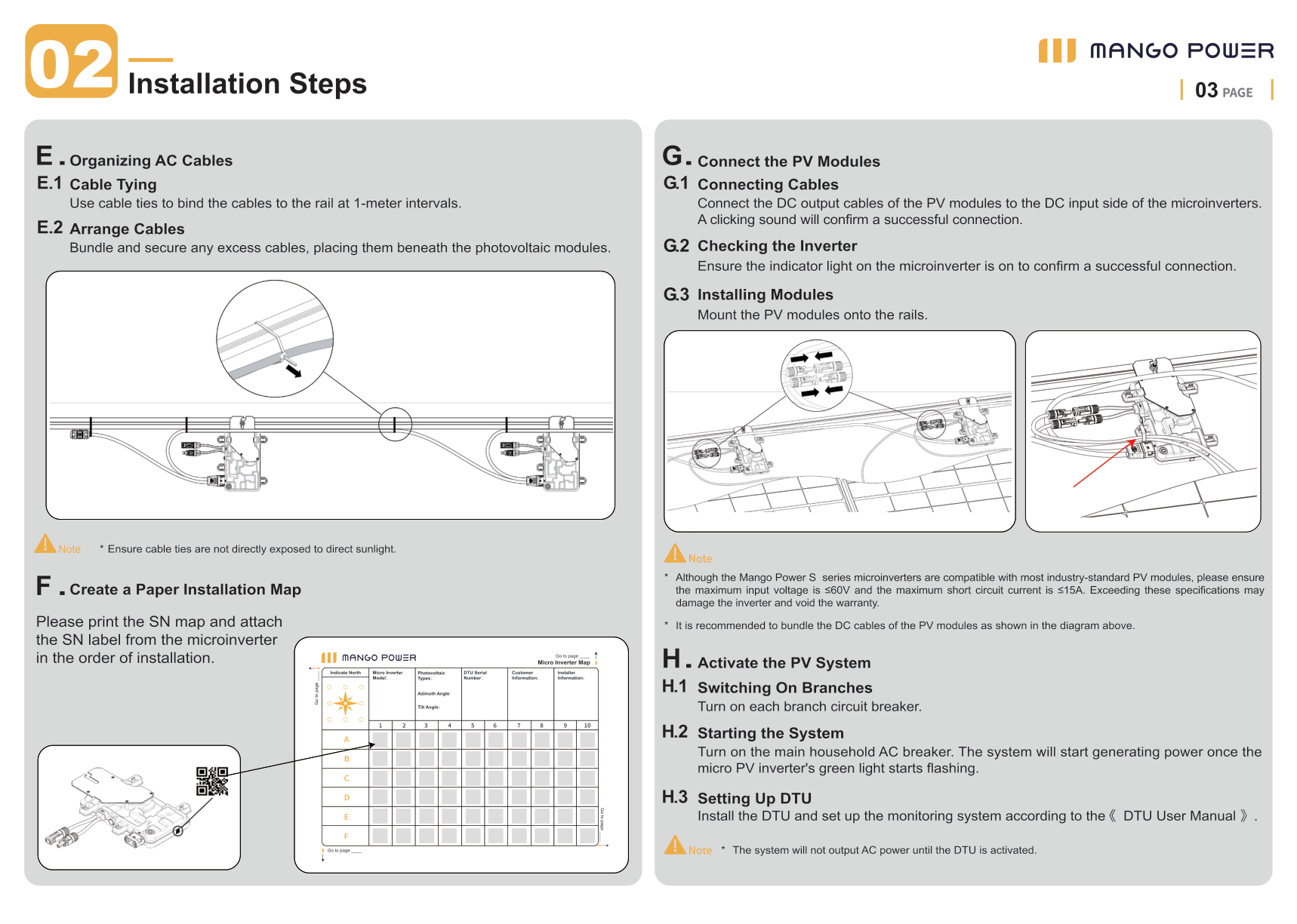 Installation steps E-H