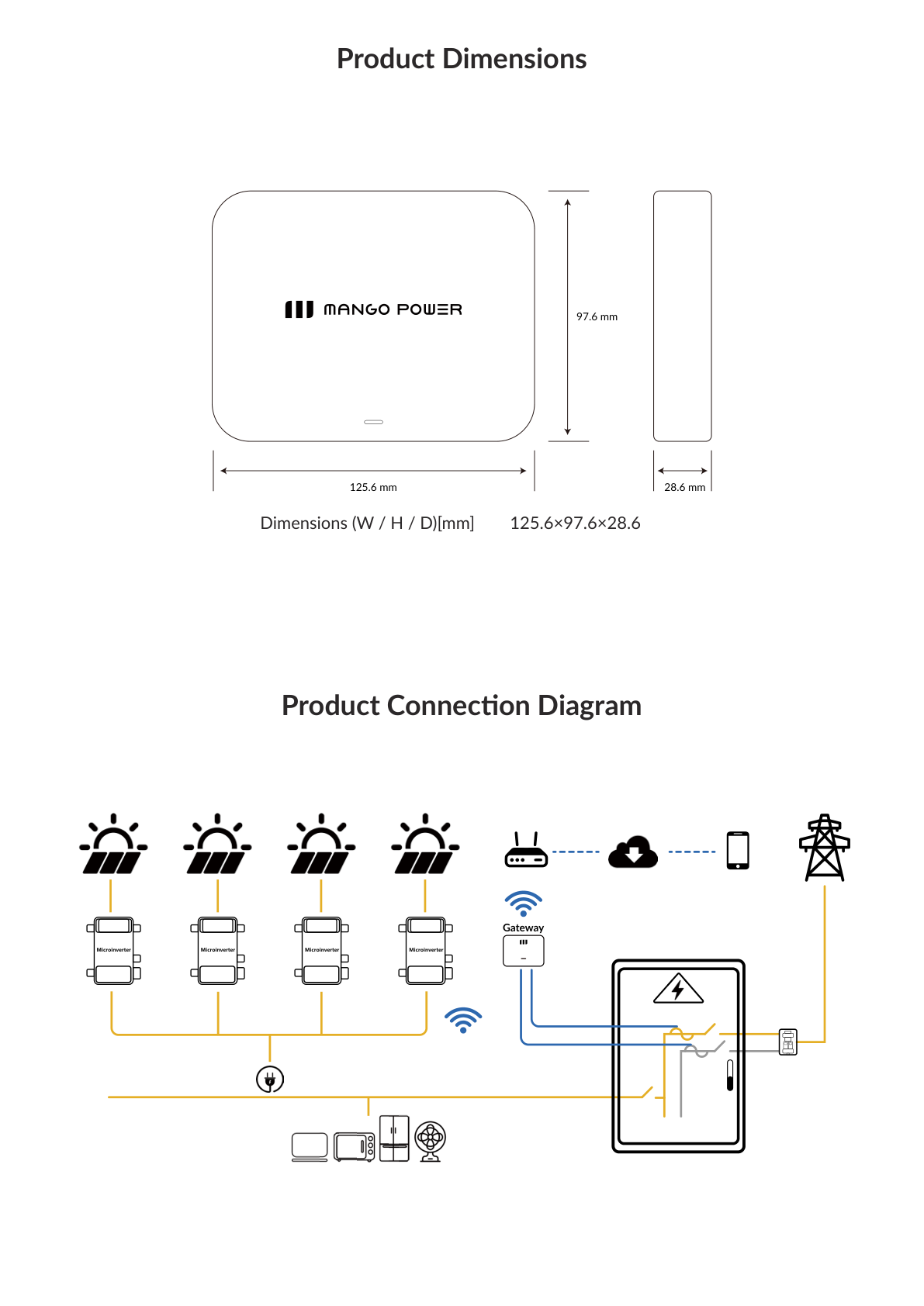 Product dimensions and connection diagram